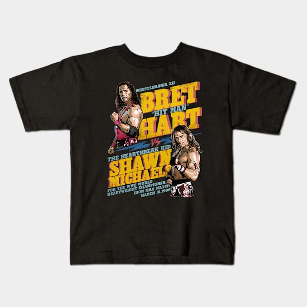 Bret Hart Vs. Shawn Michaels Wrestlemania XII Kids T-Shirt by MunMun_Design